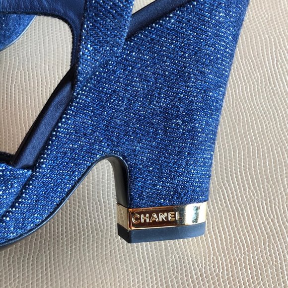 Chanel Chanel Denim Navy Blue Wedge Sandals NIB - Picture 7 of 10